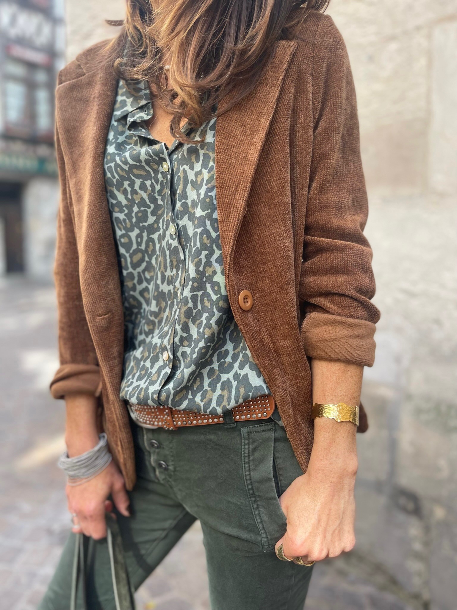 Veste velours camel foncé