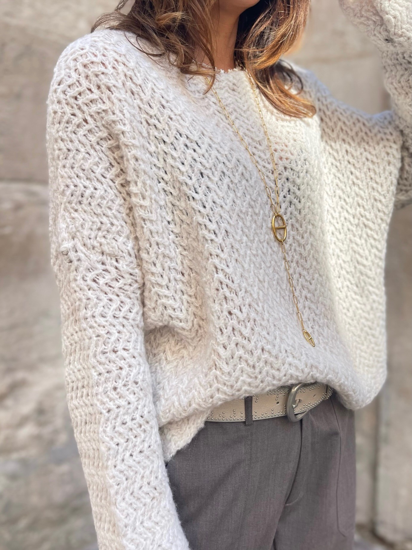 Pull maille écru chiné