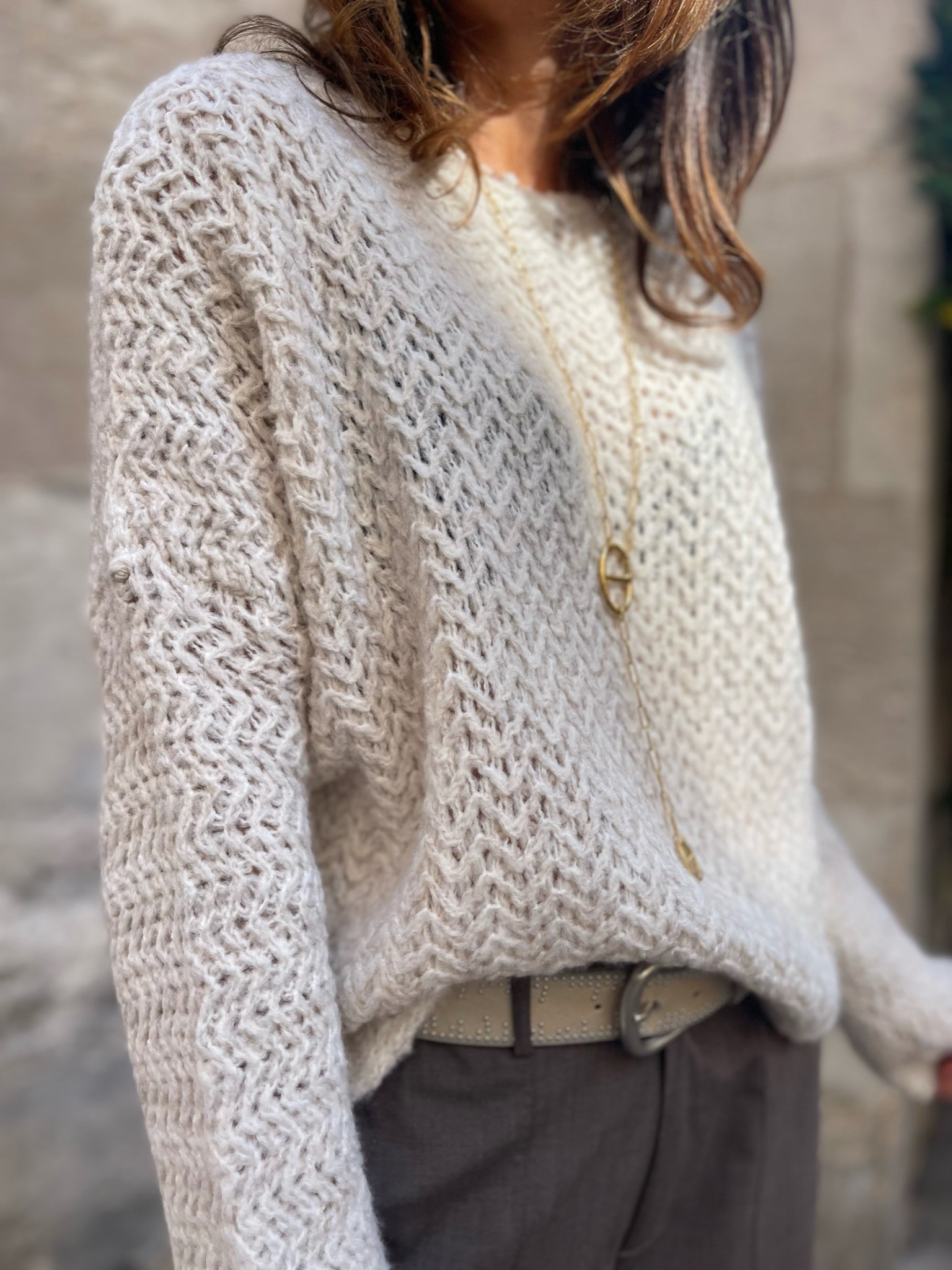 Pull maille écru chiné