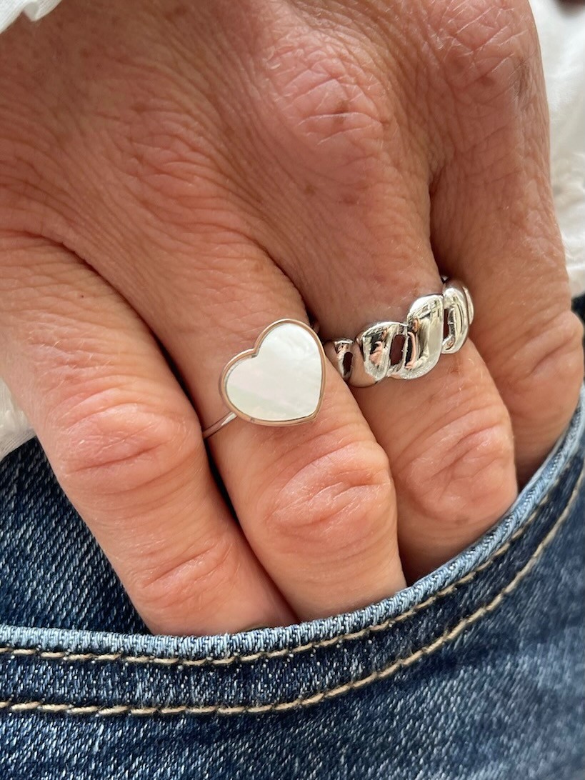 Bague coeur nacré argent