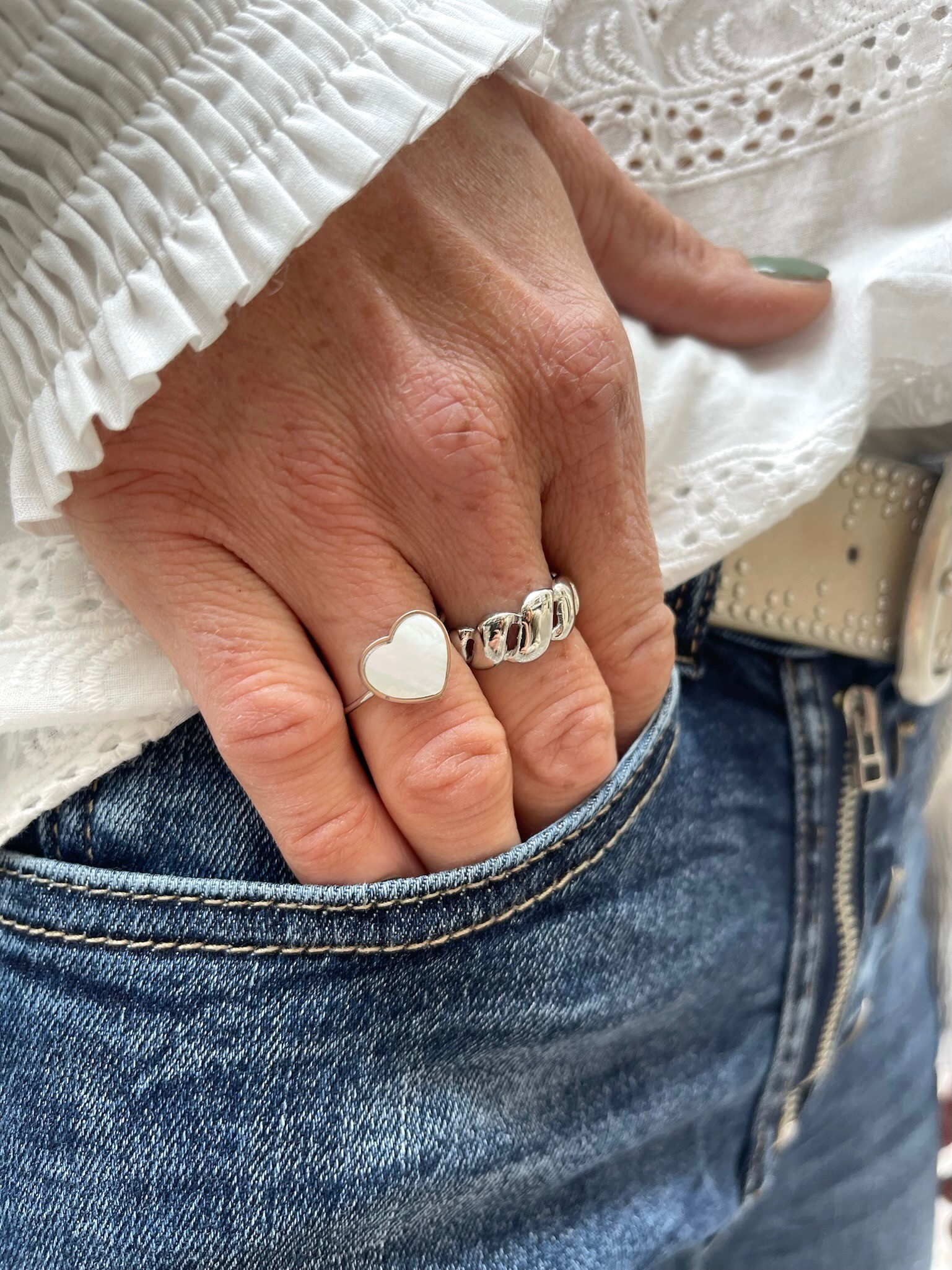Bague maillons argentée