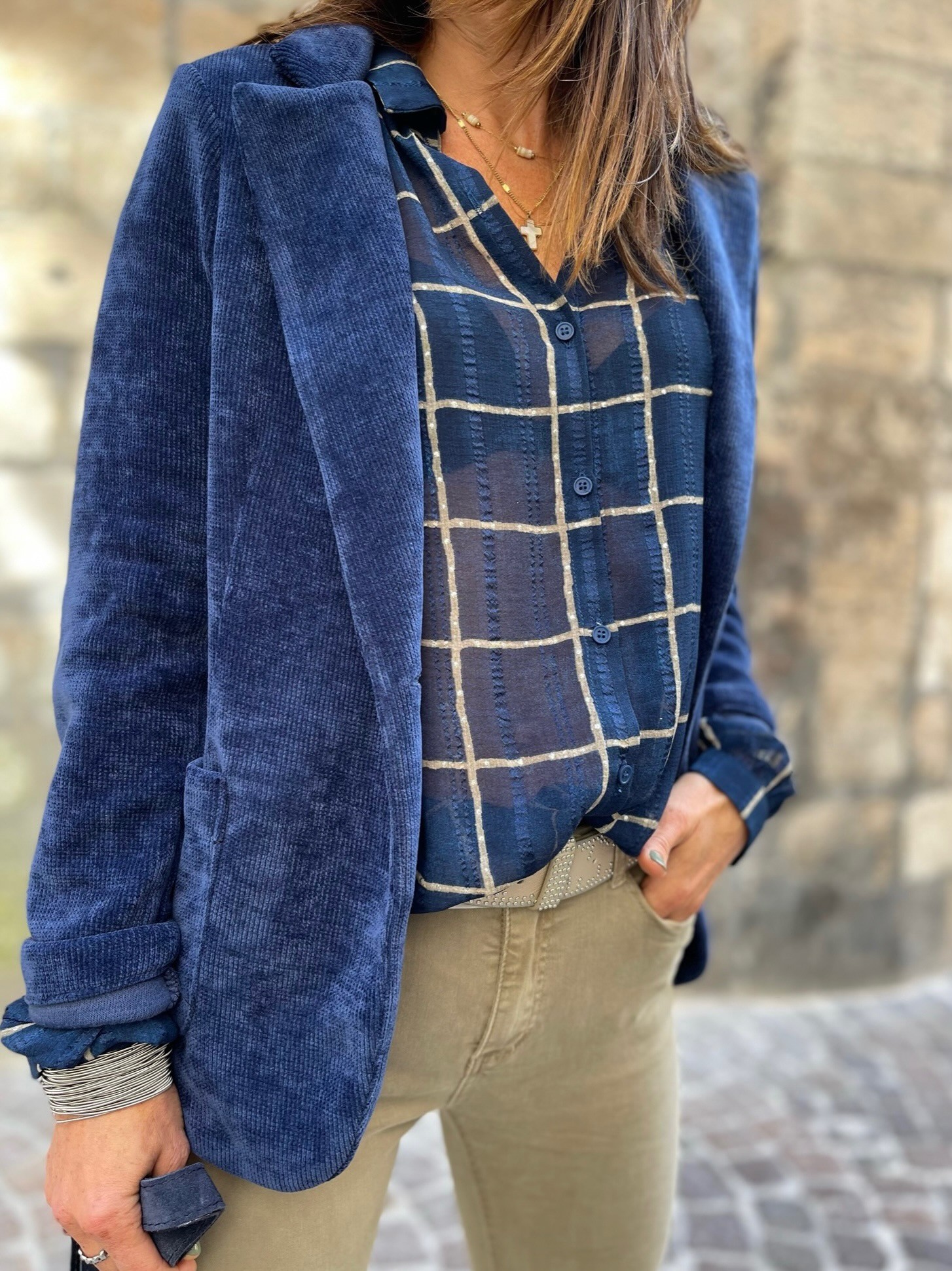 Veste velours marine coudière