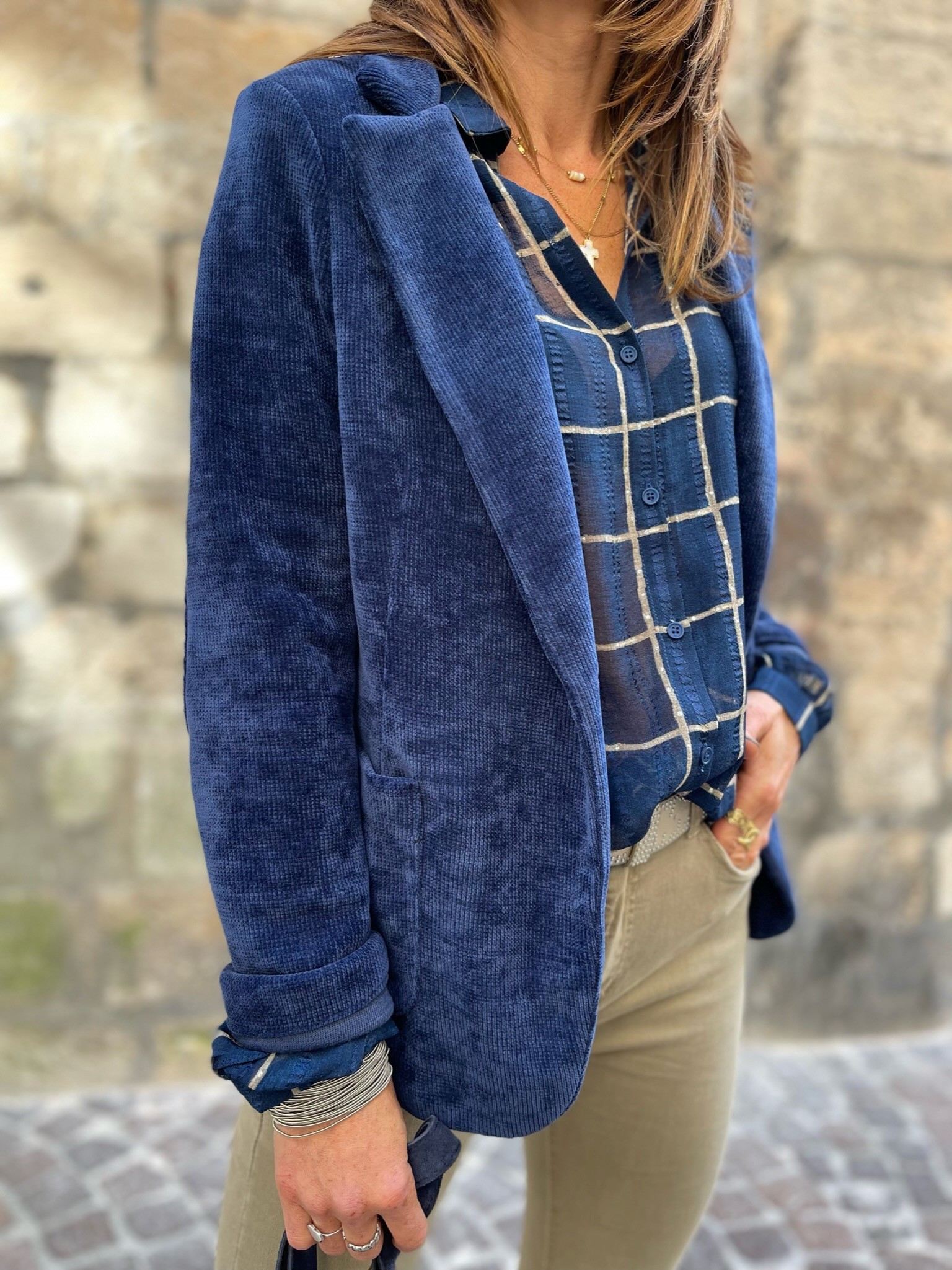 Veste velours marine coudière