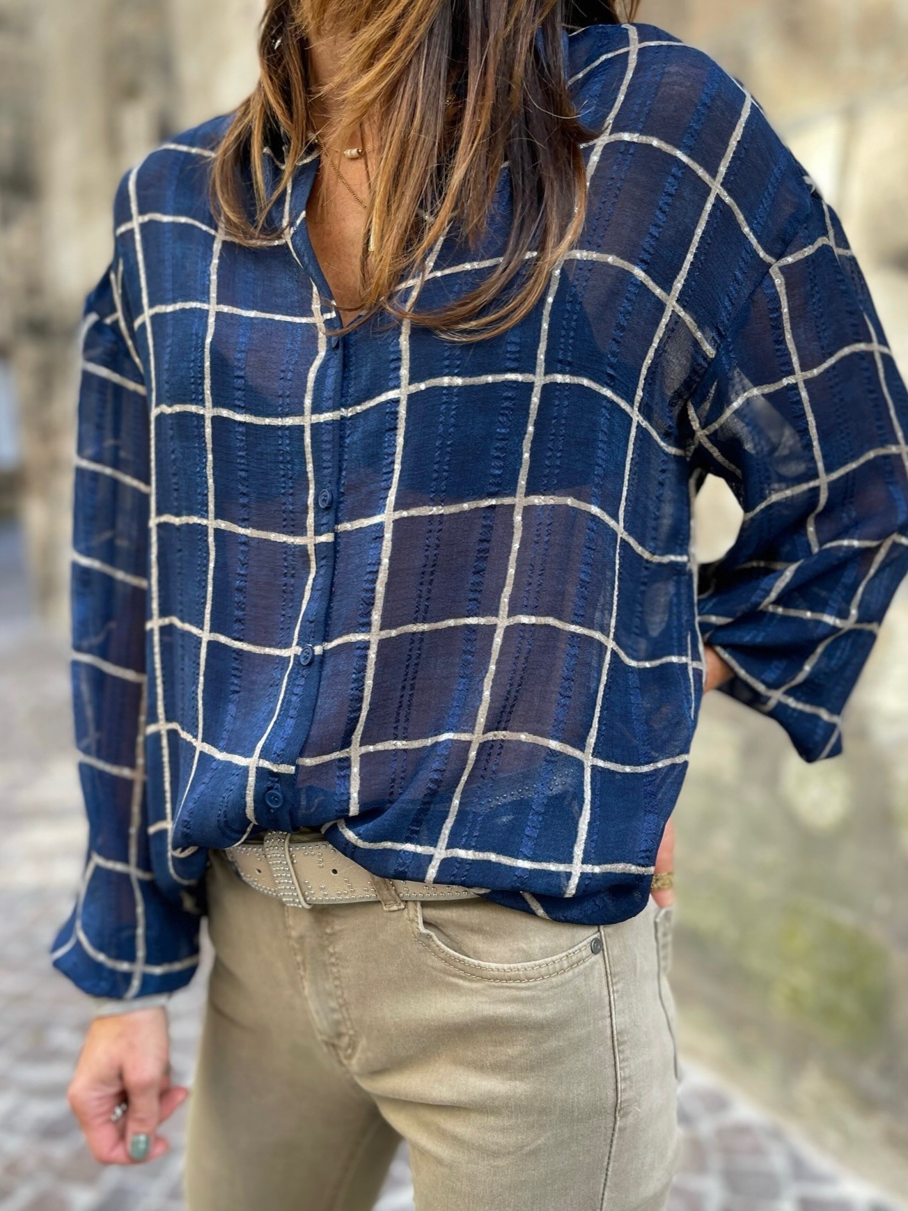 Chemise marine à carreaux