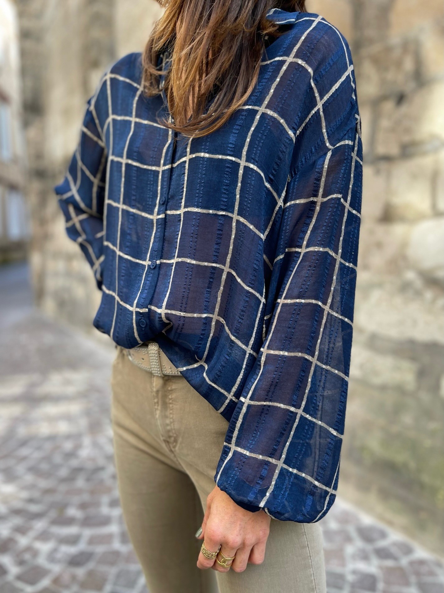 Chemise marine à carreaux