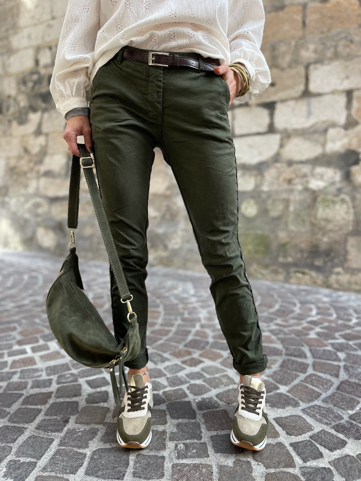Pantalon chino kaki bande...