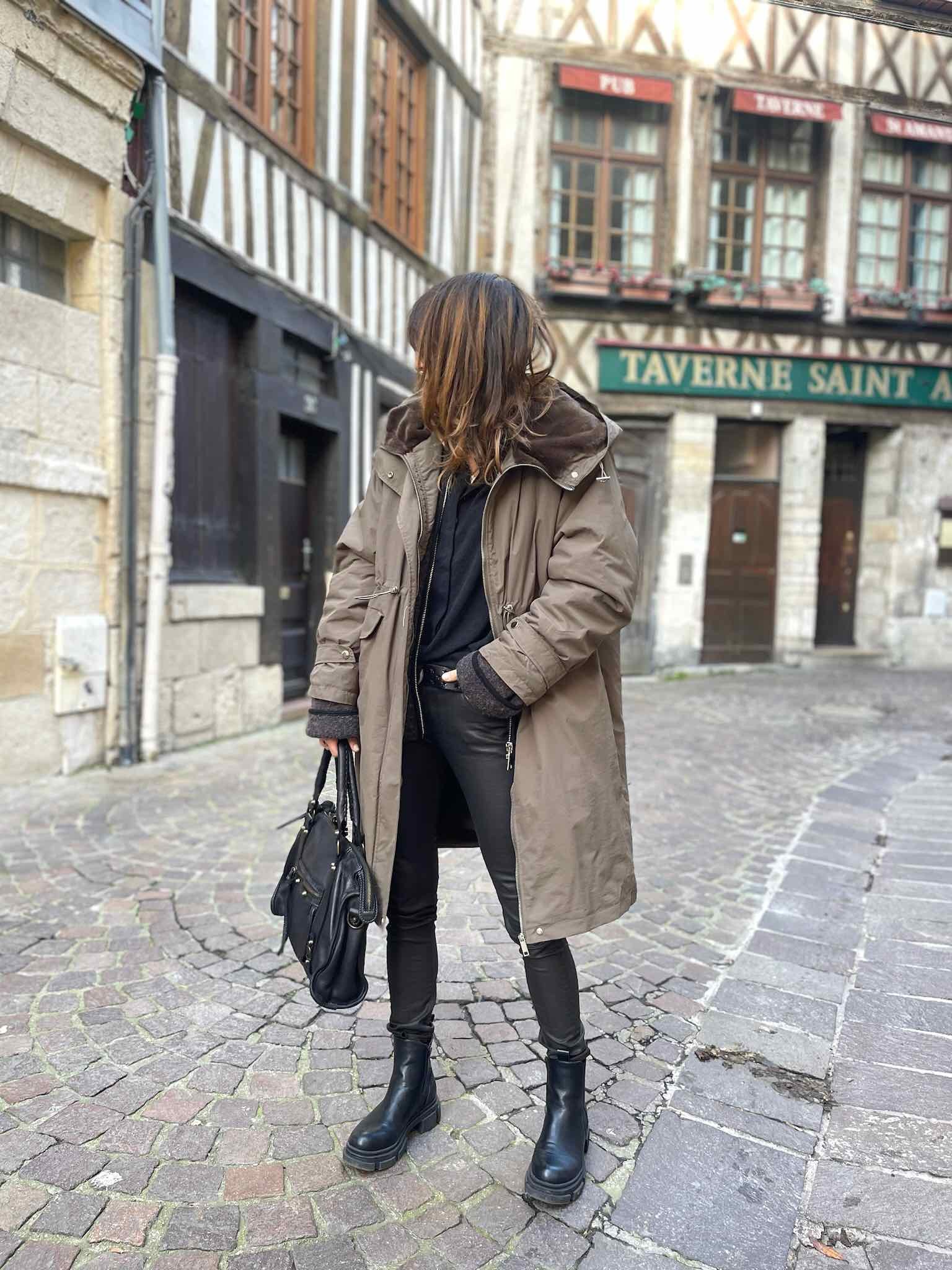 Manteau mi long kaki foncé