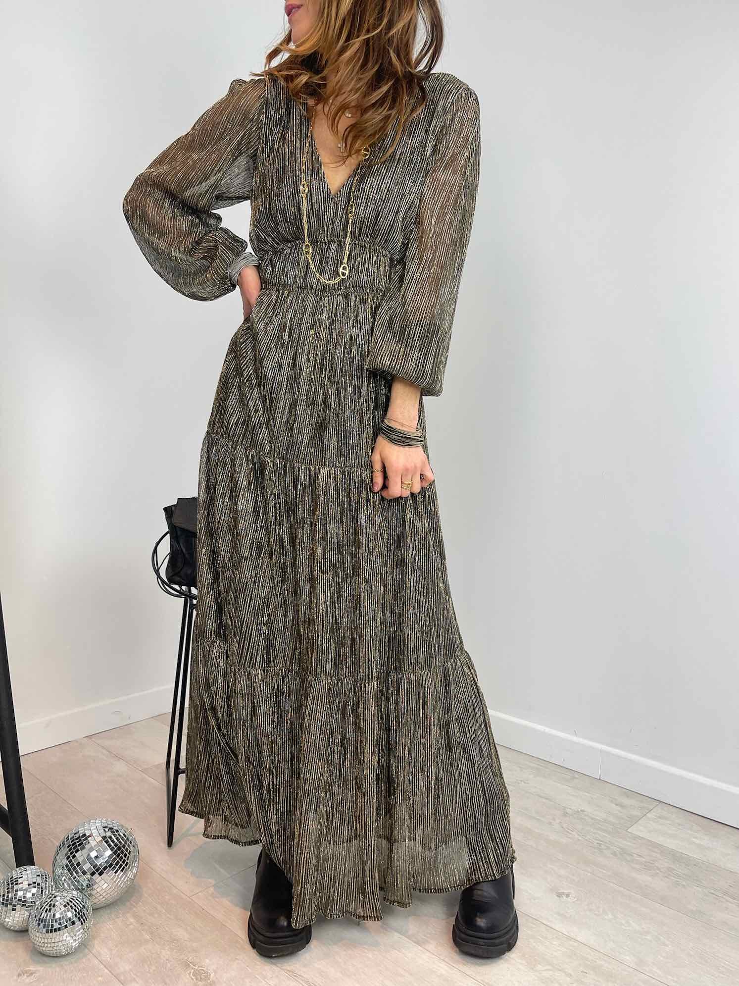 Robe longue plissée gold