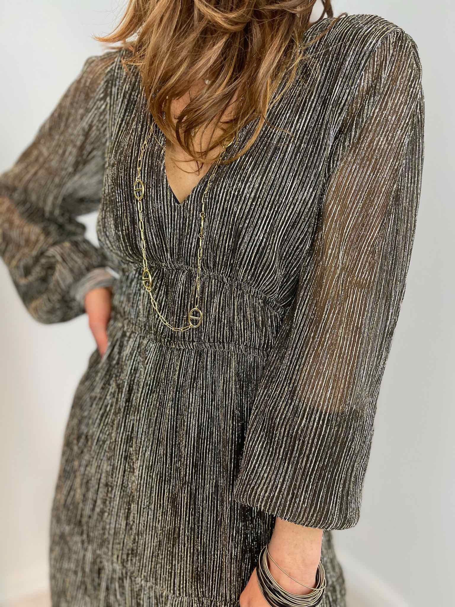 Robe longue plissée gold