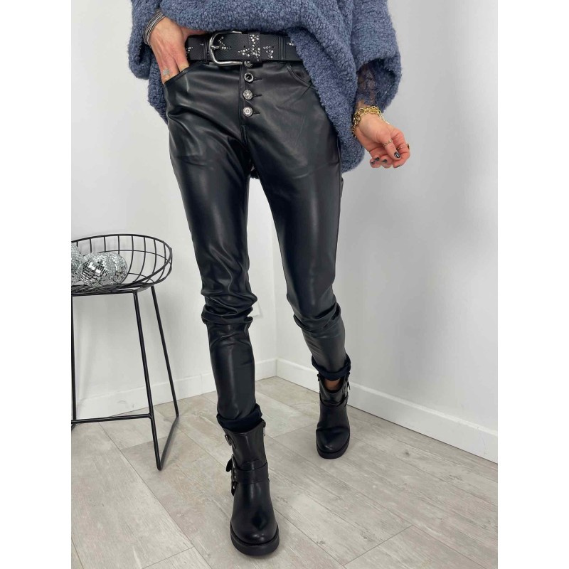 Pantalon slim simili cuir noir