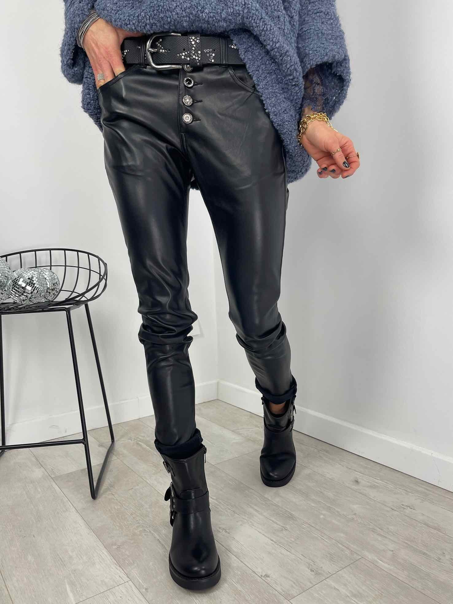 Pantalon slim simili cuir noir