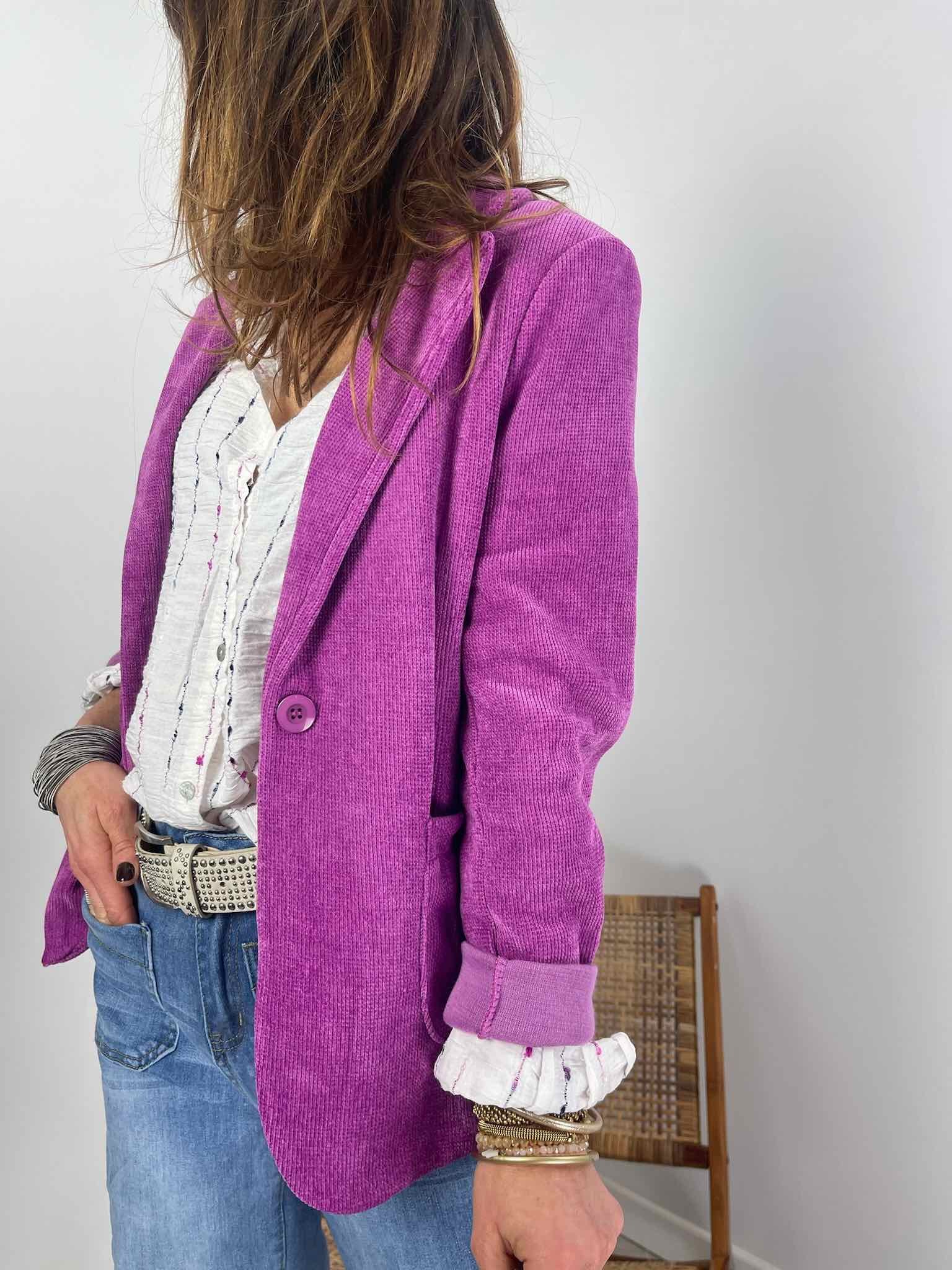 Veste velours fuchsia