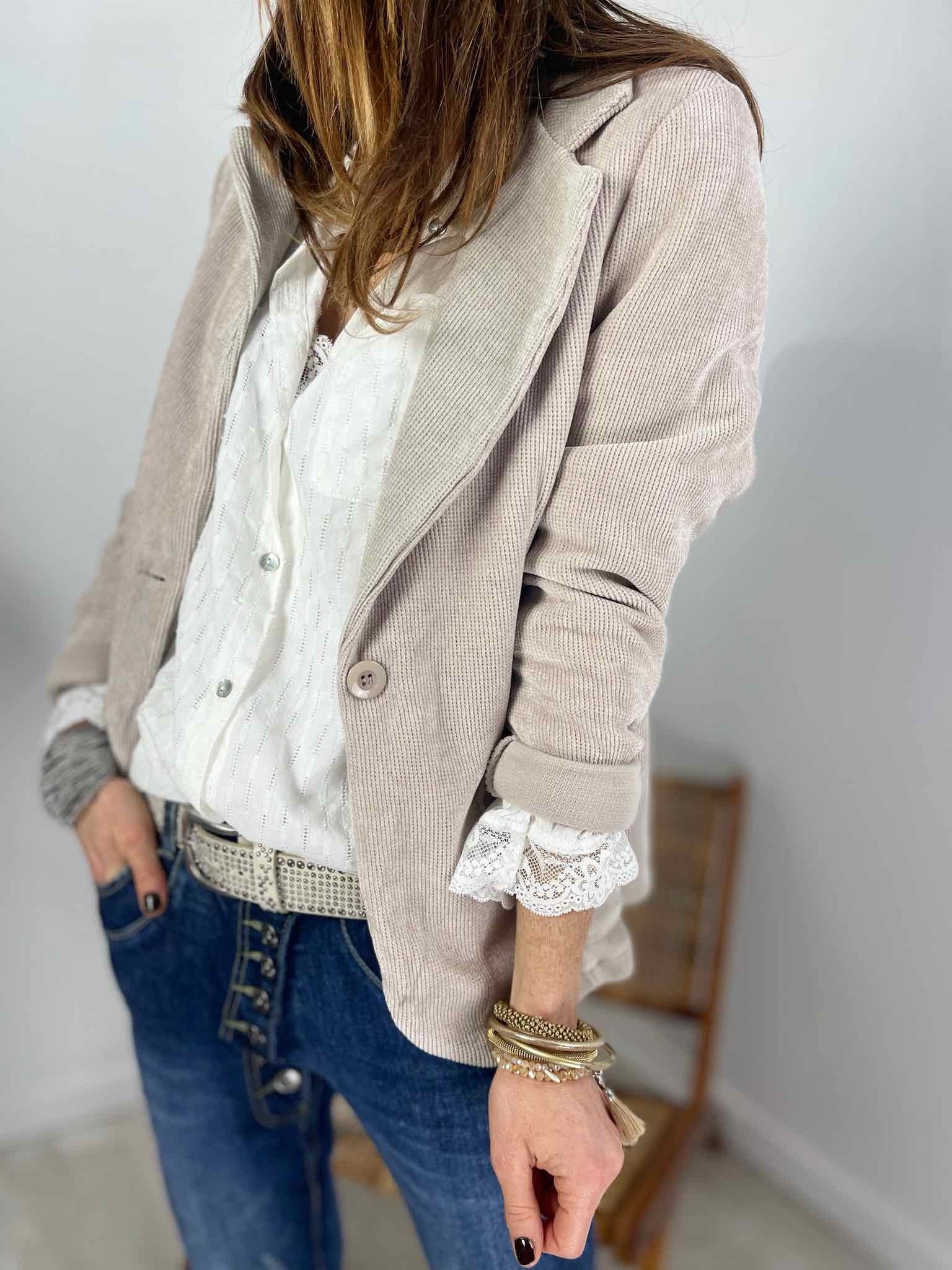 Veste velours beige clair