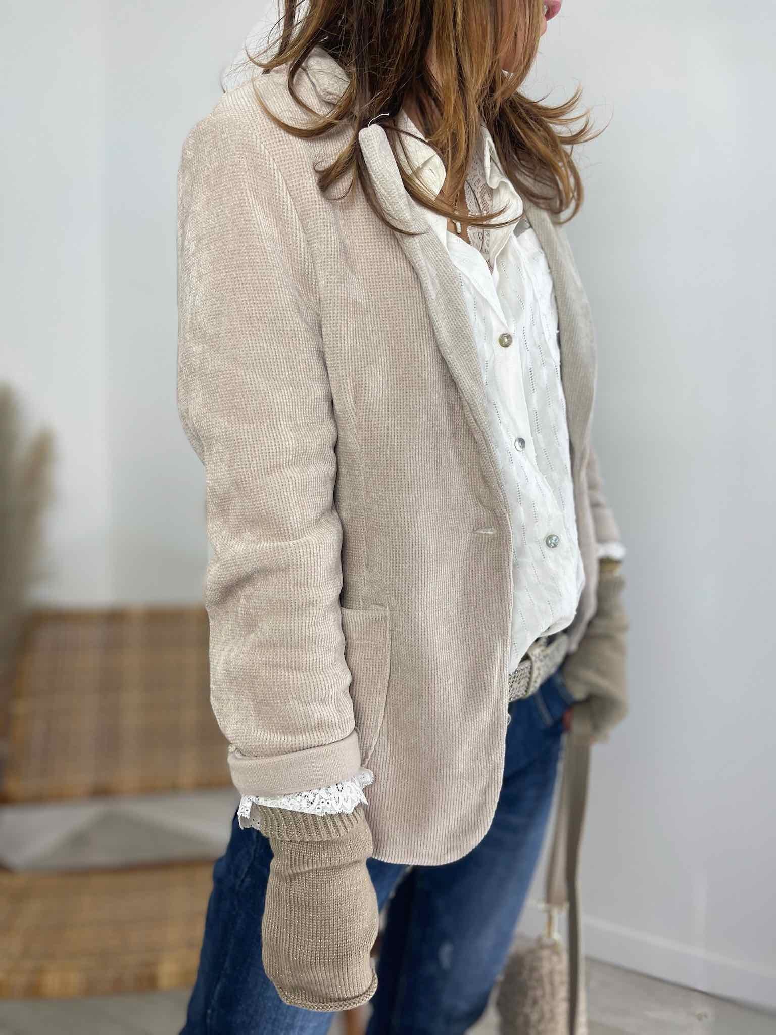 Veste velours beige clair