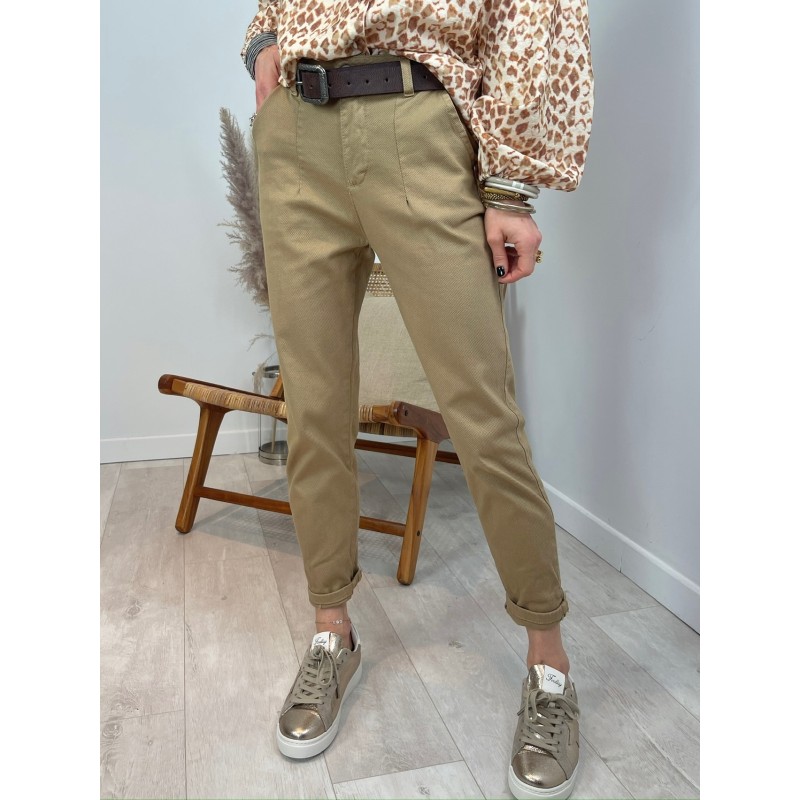 Pantalon à pince nid d'abeille camel