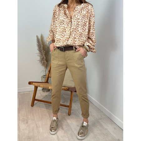 Pantalon chino mom nid d'abeille camel