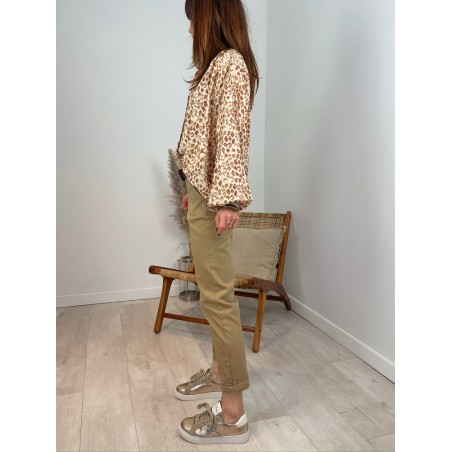 Pantalon à pince nid d'abeille camel