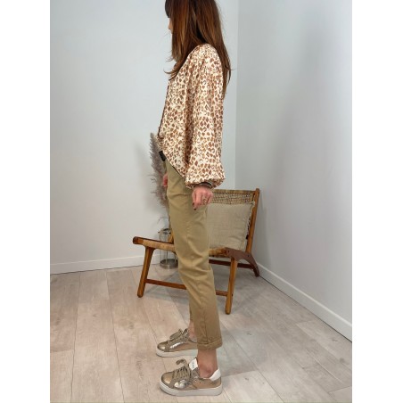 Pantalon chino mom nid d'abeille camel