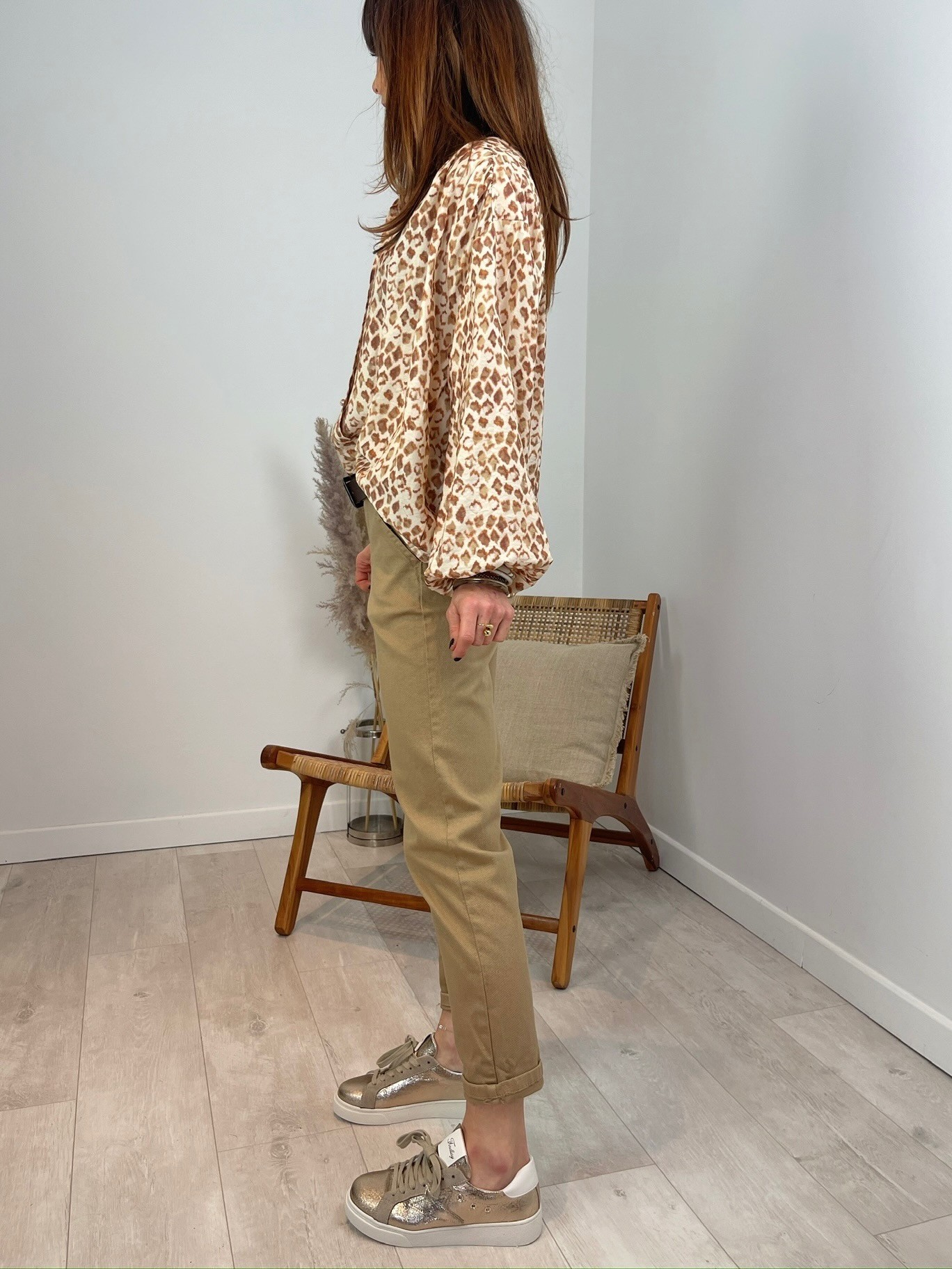 Pantalon chino mom nid d'abeille camel