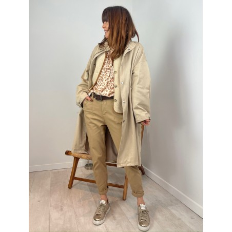 Pantalon à pince nid d'abeille camel