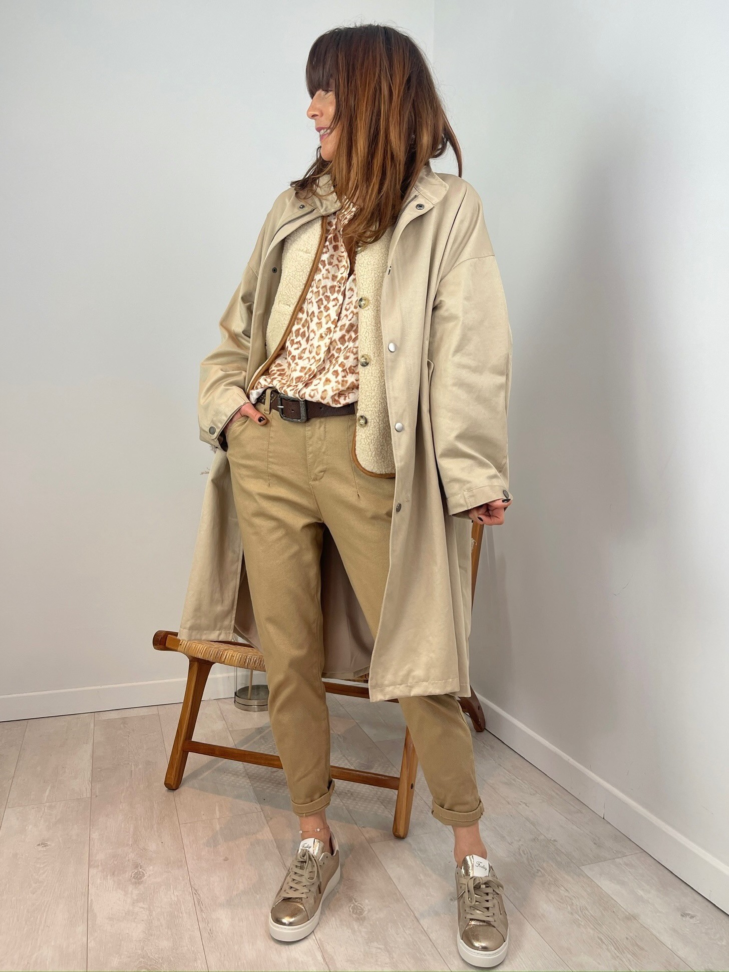 Pantalon à pince nid d'abeille camel