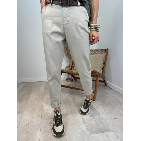 Pantalon chino mom nid d'abeille beige