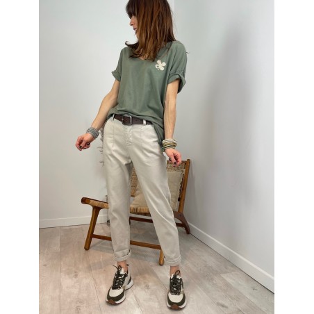 Pantalon chino mom nid d'abeille beige