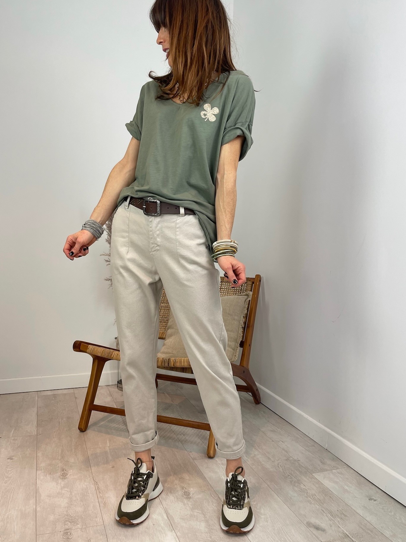 Pantalon chino mom nid d'abeille beige