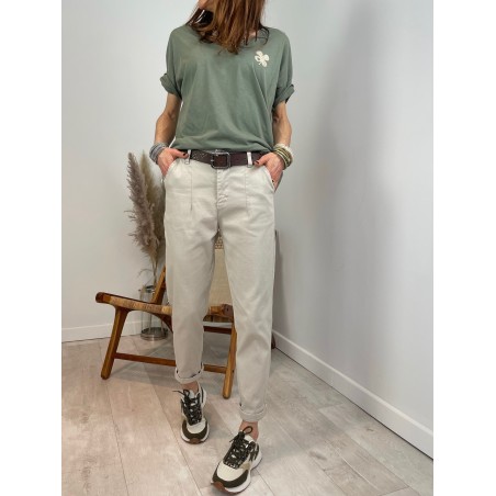 Pantalon chino mom nid d'abeille beige