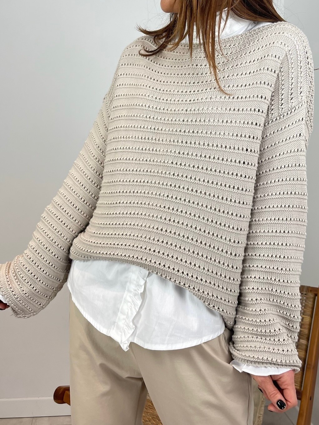 Pull maille ajourée beige