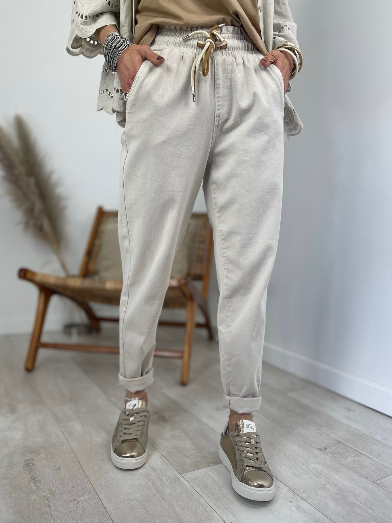 Pantalon carotte beige