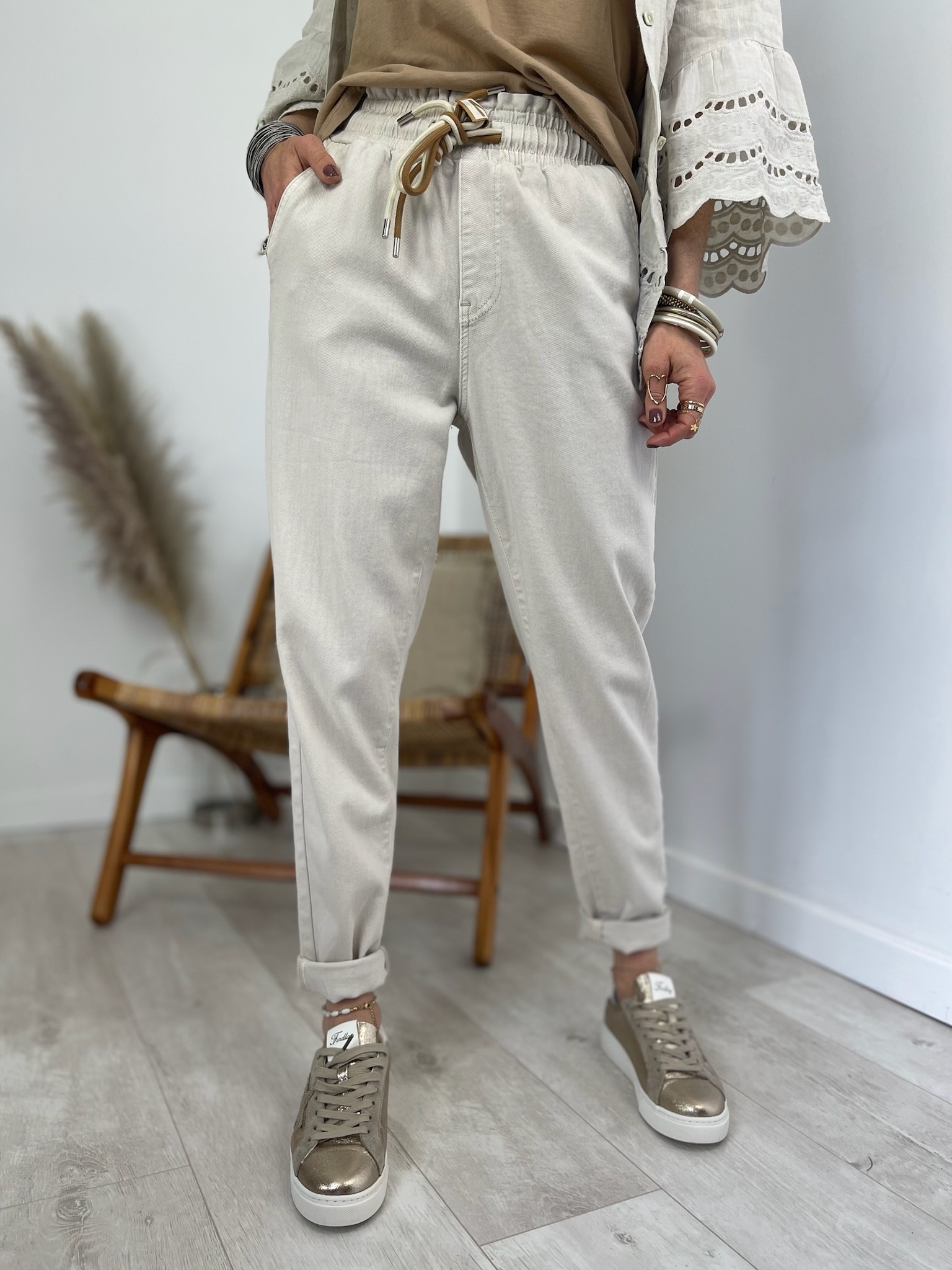 Pantalon carotte beige