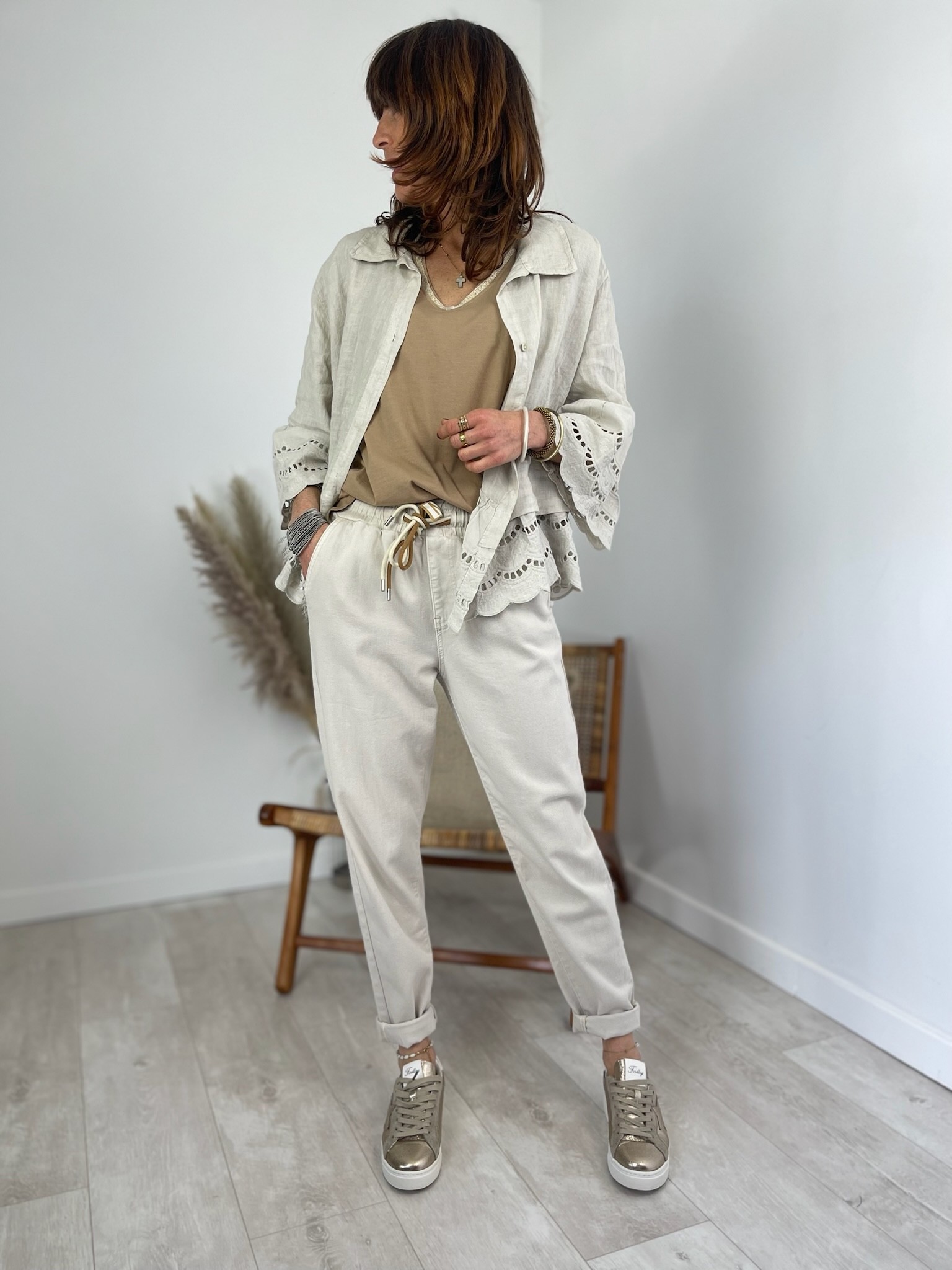 Pantalon carotte beige