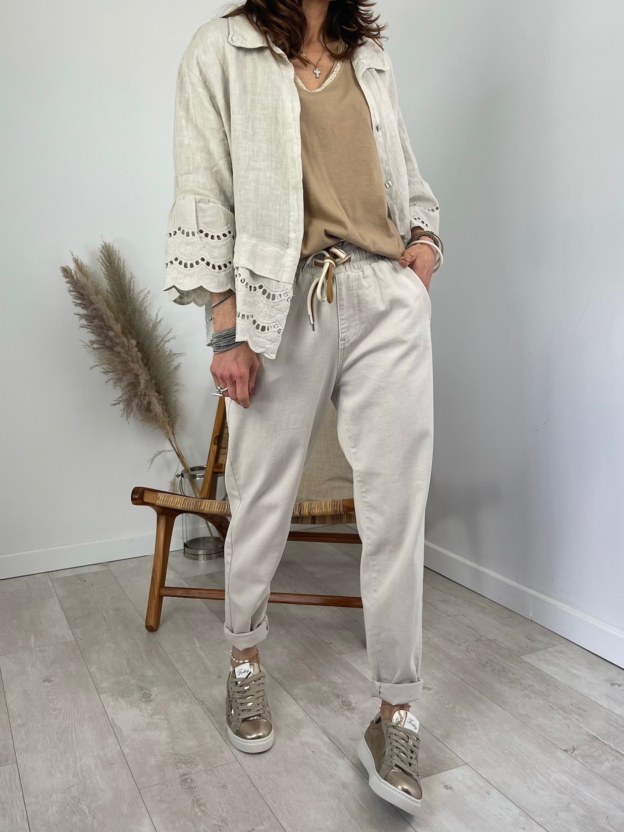 Pantalon carotte beige