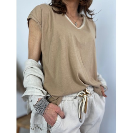 Pantalon carotte beige