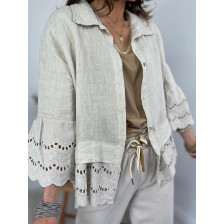 Chemise broderie lin beige