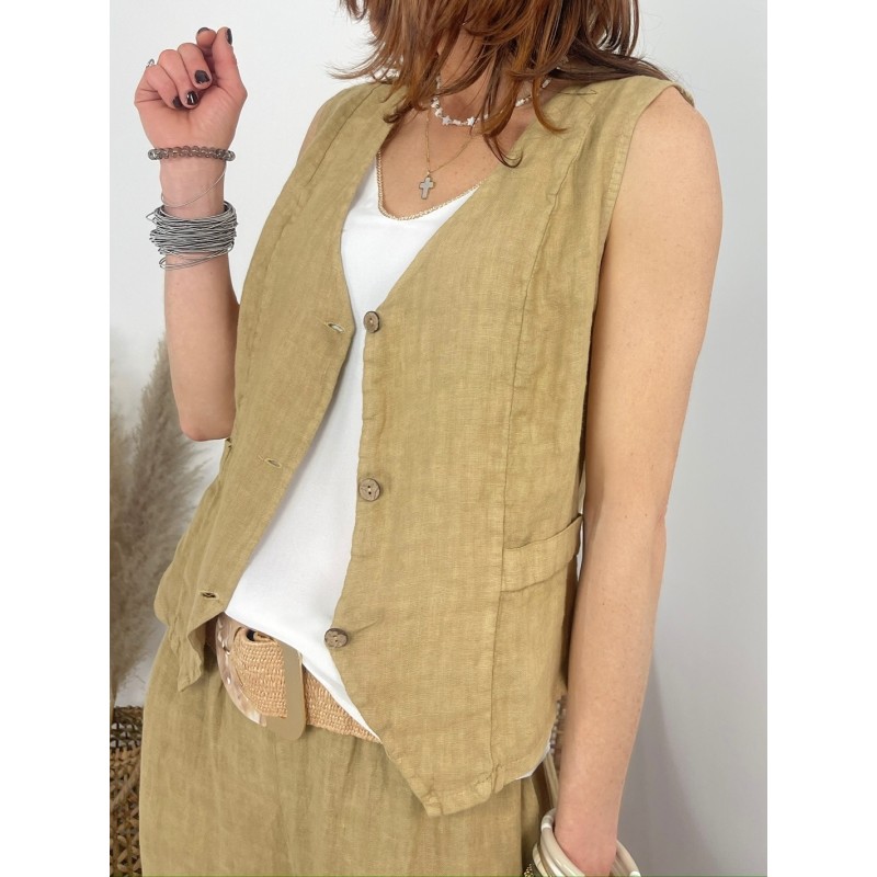 Gilet lin camel