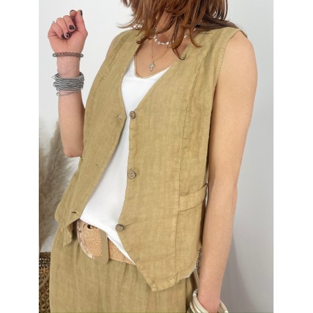 Gilet lin camel