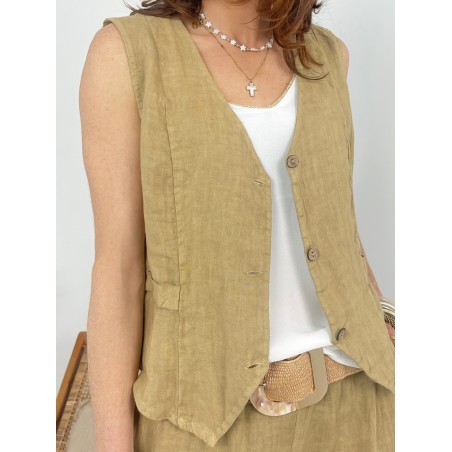 Gilet lin camel