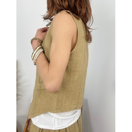 Gilet lin camel