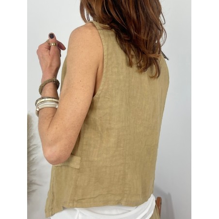 Gilet lin camel