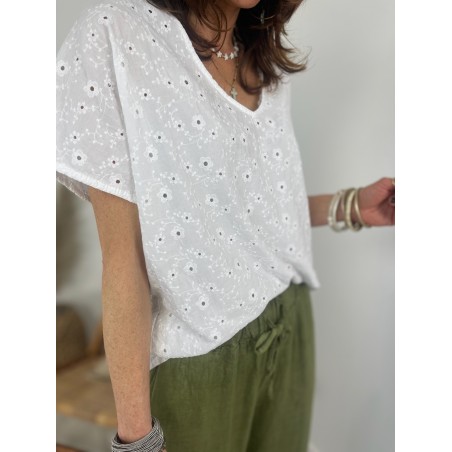 Top broderie blanc