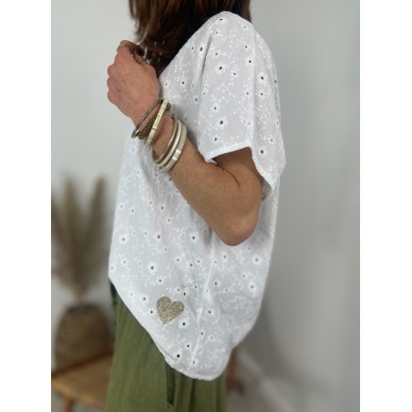 Top broderie blanc