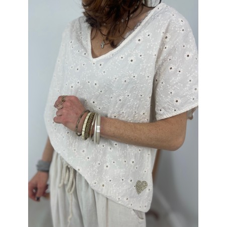 Top broderie beige