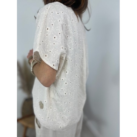 Top broderie beige