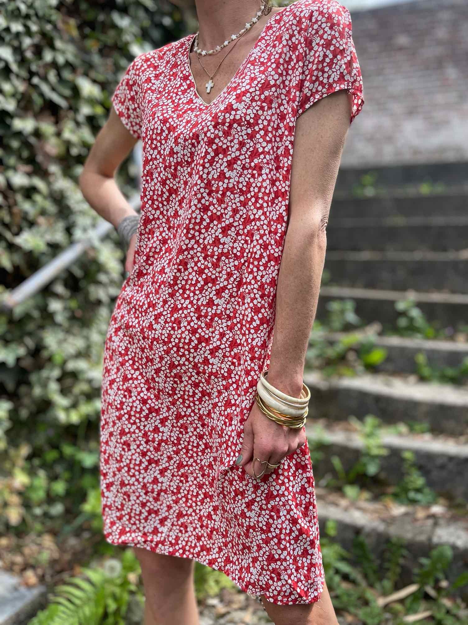 Robe droite imprimée rouge