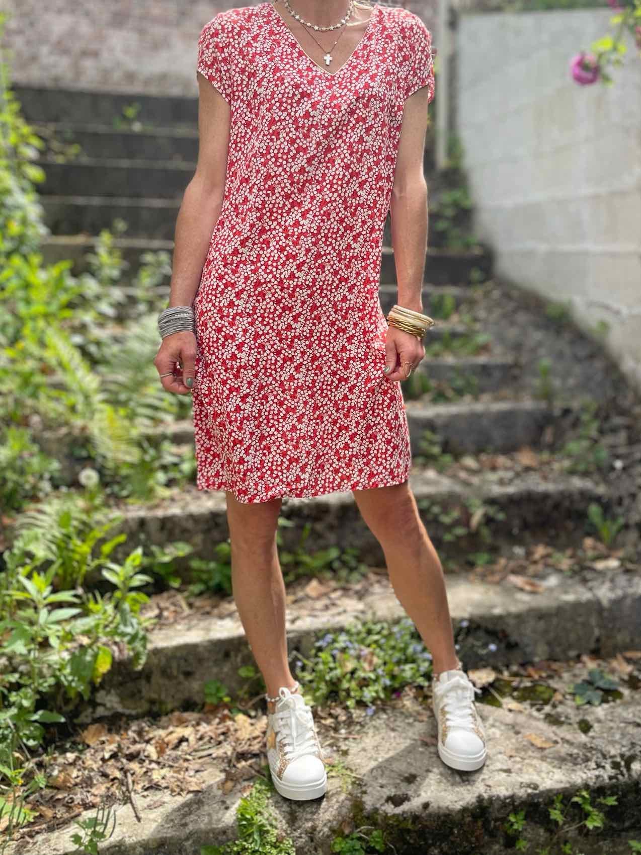 Robe droite imprimée rouge