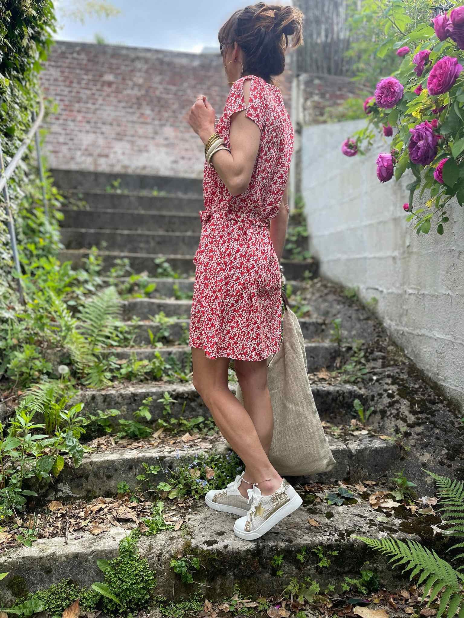 Robe droite imprimée rouge