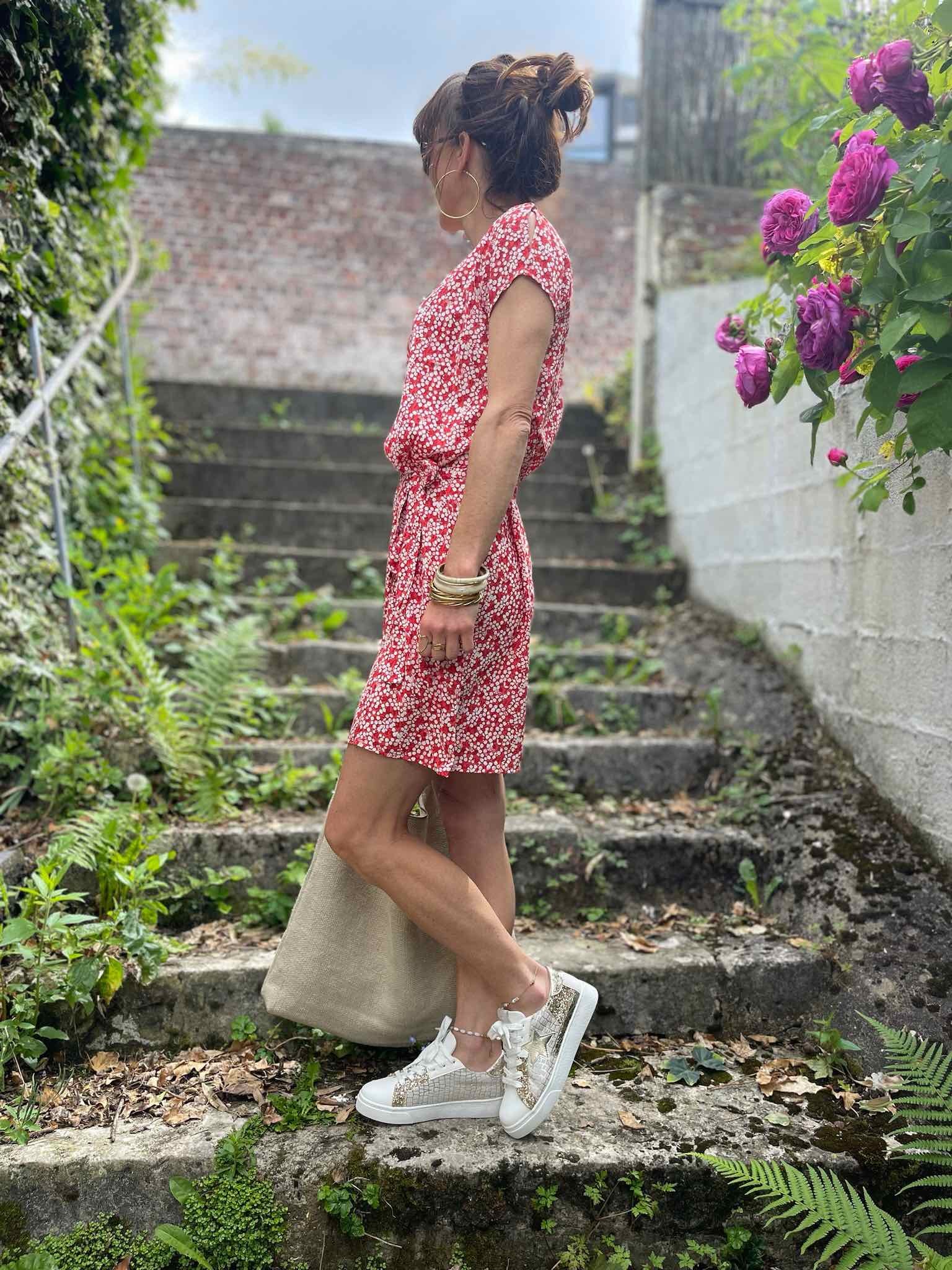 Robe droite imprimée rouge
