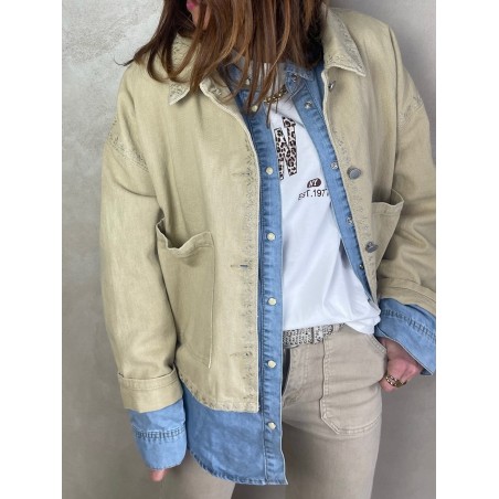 Chemise denim poches plaquées